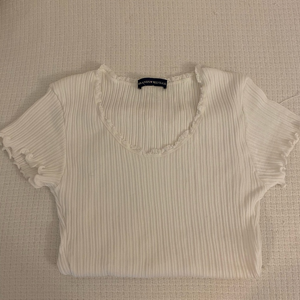 Brandy Melville Long White Ruffled Shirt
